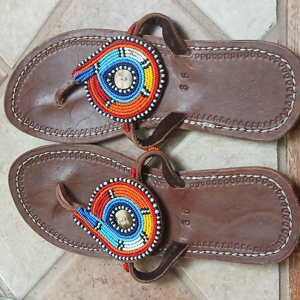 Orange and Brown Loafers with Handcrafted Beadwork